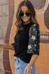 Sequin Star Detailed Half Sleeve Viscose Top