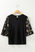 Sequin Star Detailed Half Sleeve Viscose Top