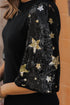 Sequin Star Detailed Half Sleeve Viscose Top