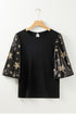 Sequin Star Detailed Half Sleeve Viscose Top