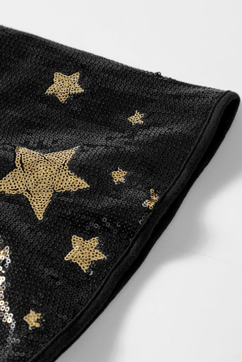 Sequin Star Detailed Half Sleeve Viscose Top