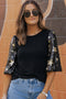Sequin Star Detailed Half Sleeve Viscose Top