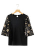 Sequin Star Detailed Half Sleeve Viscose Top