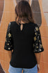 Sequin Star Detailed Half Sleeve Viscose Top