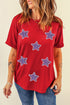 Sequin Star Embellished Short Sleeve Crew Neck Graphic Tee