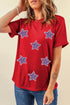 Sequin Star Embellished Short Sleeve Crew Neck Graphic Tee