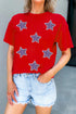 Sequin Star Embellished Short Sleeve Crew Neck Graphic Tee