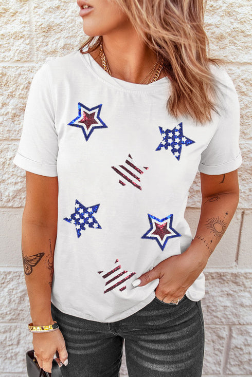 Sequin Star Graphic Short Sleeve Crew Neck Tee