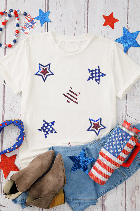 Sequin Star Graphic Short Sleeve Crew Neck Tee