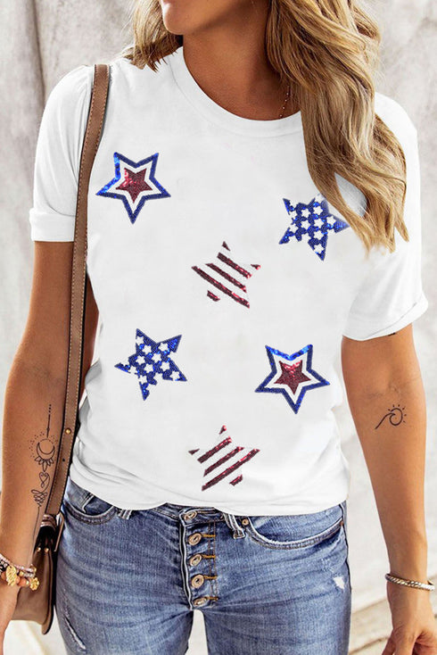 Sequin Star Graphic Short Sleeve Crew Neck Tee