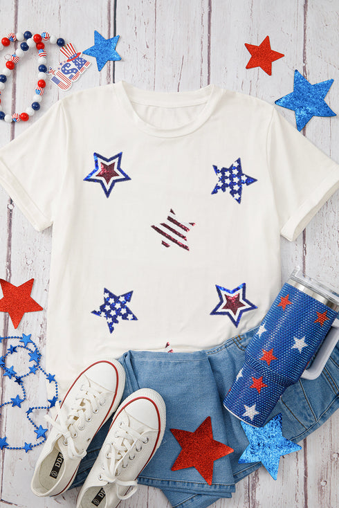 Sequin Star Graphic Short Sleeve Crew Neck Tee