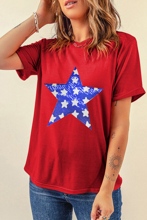Sequin Star Graphic Short Sleeve Jersey Tee