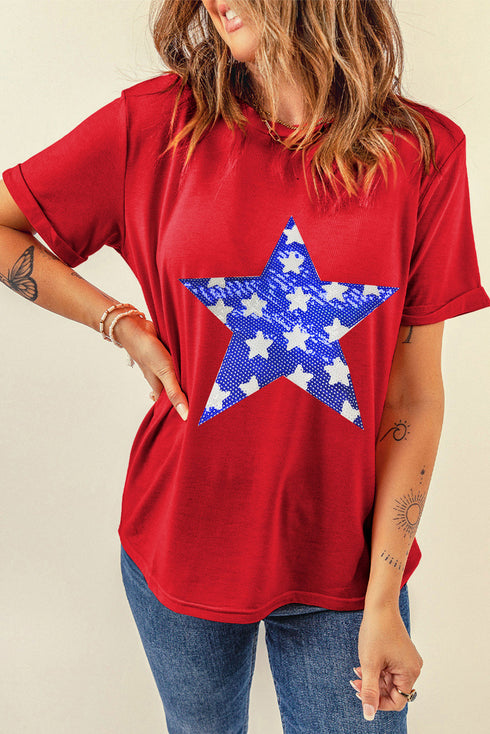 Sequin Star Graphic Short Sleeve Jersey Tee