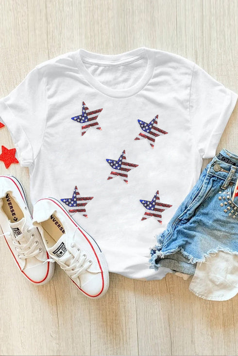 Sequin Star Motif Short Sleeve Graphic Tee Shirt