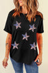Sequin Star Motif Short Sleeve Graphic Tee Shirt