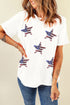 Sequin Star Motif Short Sleeve Graphic Tee Shirt