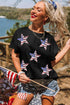 Sequin Star Motif Short Sleeve Graphic Tee Shirt
