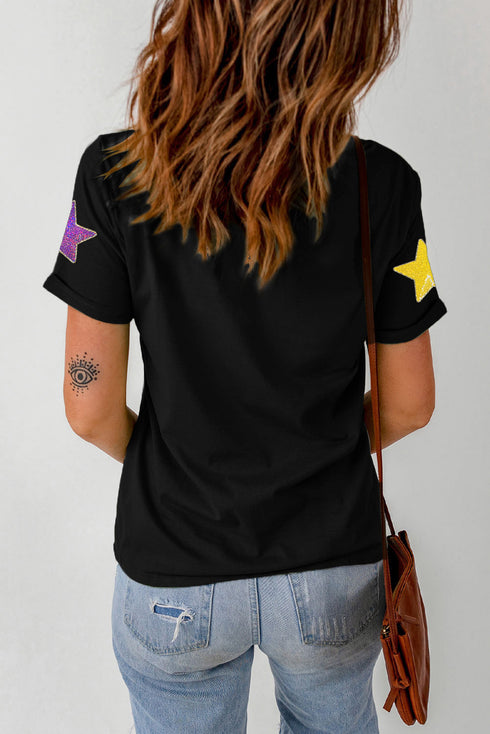 Sequin Star Patch Short Sleeve Relaxed Graphic Tee