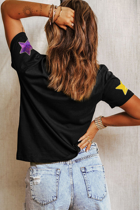 Sequin Star Patch Short Sleeve Relaxed Graphic Tee