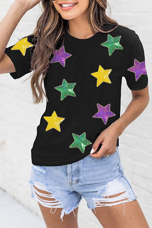Sequin Star Patch Short Sleeve Relaxed Graphic Tee