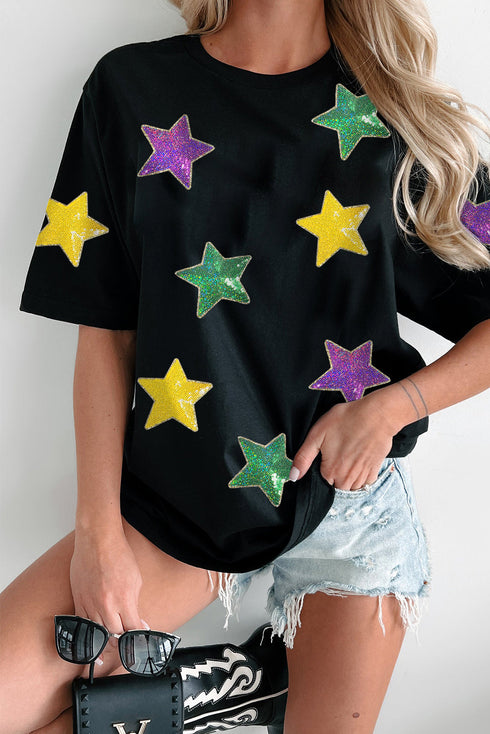 Sequin Star Patch Short Sleeve Relaxed Graphic Tee