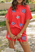 Sequin Star Print Corded T Shirt Shorts Graphic Set