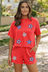 Sequin Star Print Corded T Shirt Shorts Graphic Set