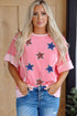 Sequin Star Print Patchwork Short Sleeve Graphic Tee
