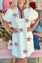 Sequin Star Print Textured Collared T Shirt Graphic Dress