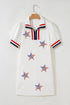 Sequin Star Print Textured Collared T Shirt Graphic Dress