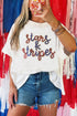 Sequin Stars Stripes Graphic Drop Shoulder Cotton T Shirt