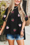 Sequin Strawberry Graphic High Low Relaxed Fit Cotton Tee