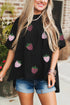 Sequin Strawberry Graphic High Low Relaxed Fit Cotton Tee