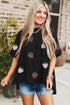 Sequin Strawberry Graphic High Low Relaxed Fit Cotton Tee