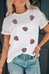 Sequin Strawberry Patch Crew Neck Short Sleeve Graphic Tee