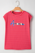 Sequin Stripe America Letter Patch Cap Sleeve Graphic Tee