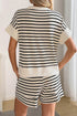 Sequin Stripe Ribbed Zip Polo Drawstring Short Set