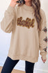 Sequin Thankful Graphic Turkey Sleeve Mock Neck Sweatshirt
