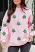 Sequin Tree Bow Graphic Oversized Pullover Sweatshirt
