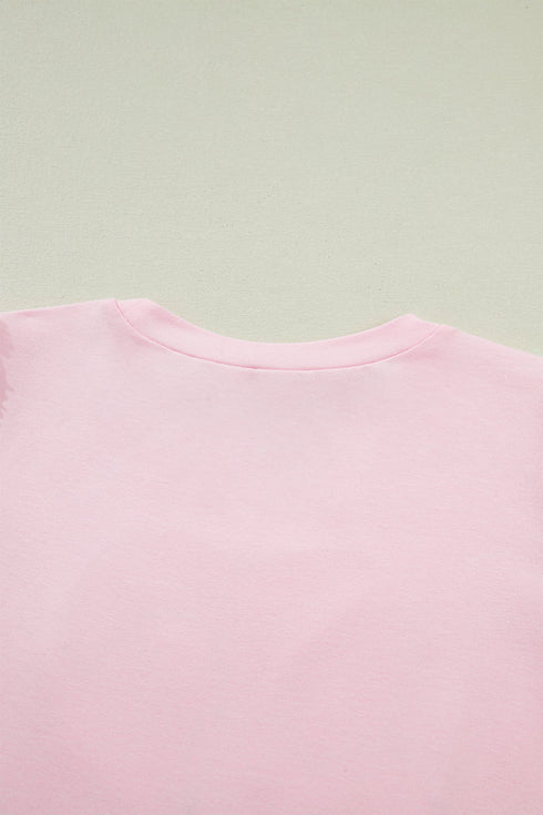 Sequin Trim Patchwork Sleeve Heart Print Graphic Tee