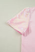 Sequin Trim Patchwork Sleeve Heart Print Graphic Tee