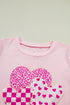 Sequin Trim Patchwork Sleeve Heart Print Graphic Tee