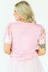 Sequin Trim Patchwork Sleeve Heart Print Graphic Tee