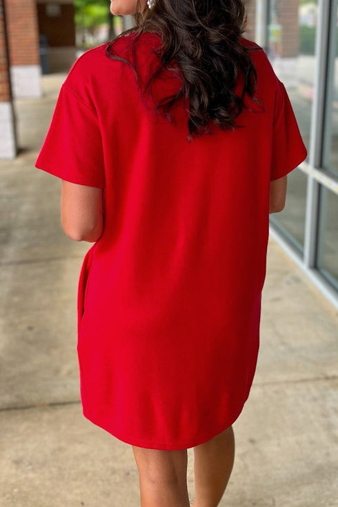 Sequin Trim Star Print Bow Detail T Shirt Dress