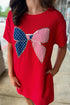 Sequin Trim Star Print Bow Detail T Shirt Dress