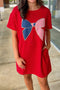 Sequin Trim Star Print Bow Detail T Shirt Dress