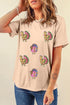 Sequin Turkey Applique Graphic Crew Neck Short Sleeve Tee