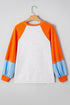 Sequin Turkey Graphic Color Block Raglan Long Sleeve Curved Hem Tee