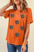 Sequin Turkey Graphic Crew Neck Short Sleeve Tee