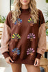Sequin Turkey Graphic Plaid Pattern Sleeve Pullover Sweatshirt